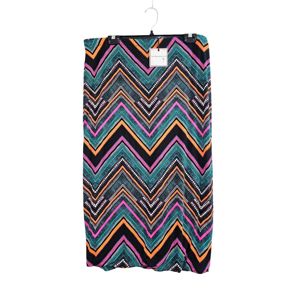 Bisou Bisou Bubble‎ Skirt XL Multicolor Chevron Geometric Knit Lined Pencil Midi